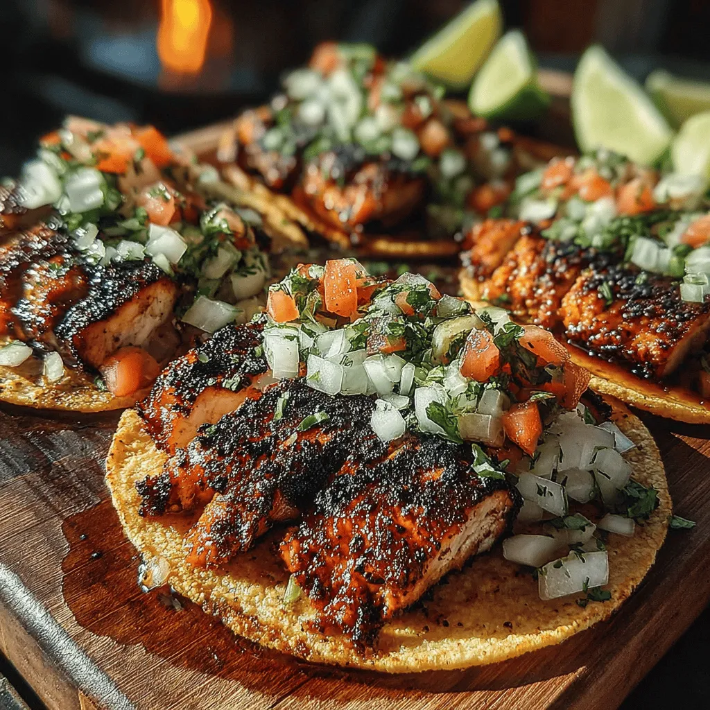 Grilled Chicken Street Tacos are a delightful and vibrant dish that encapsulates the essence of street food culture. Originating from the bustling streets of Mexico, these tacos have gained international recognition for their bold flavors and simple yet satisfying ingredients. With juicy, marinated chicken enveloped in soft corn tortillas and complemented by fresh toppings, they serve as both a feast for the taste buds and a visually appealing meal. The combination of charred chicken, zesty lime, and vibrant herbs creates an unforgettable culinary experience that transports you straight to a lively street market.