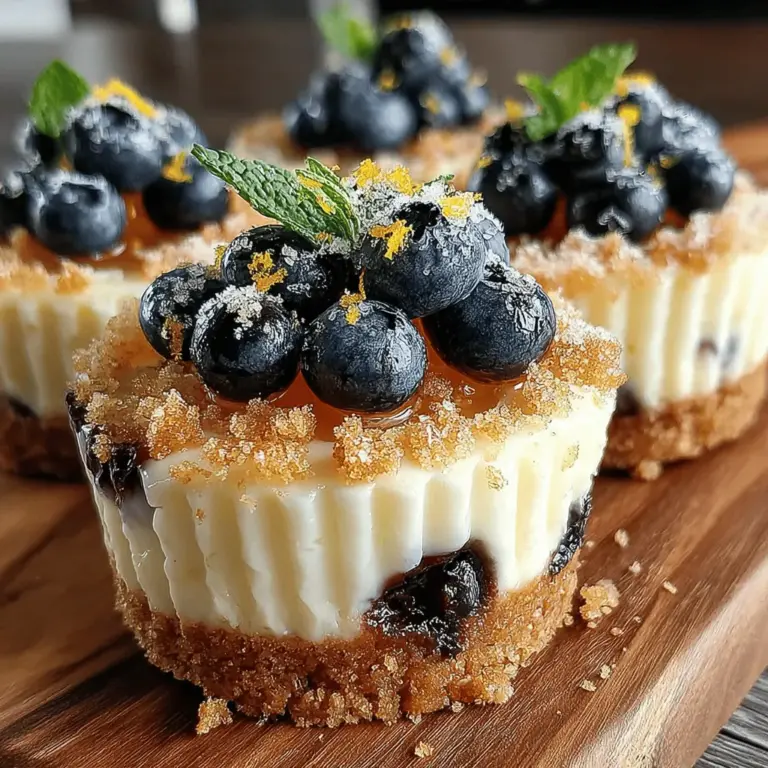 Delightful and refreshing, Blueberry Bliss Bites are the perfect dessert to satisfy your sweet tooth while offering a burst of fruity flavor. These mini cheesecakes combine a creamy filling infused with fresh blueberries and zesty lemon, all nestled atop a crumbly graham cracker crust. The combination of the tartness from the blueberries and the brightness of lemon makes every bite a joyful experience. Whether you’re hosting a gathering or simply treating yourself to a delicious homemade treat, this recipe offers both simplicity and elegance. In this article, we’ll explore the ingredients, preparation steps, and the magic of flavors that come together in this delightful dessert.