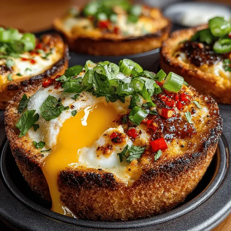 Chili Cheese Egg Toast Cups are a delightful fusion of textures and flavors that make for an irresistible breakfast or brunch option. This unique recipe combines the heartiness of chili, the richness of eggs, and the melty goodness of cheese, all encased in crispy bread cups. The result is a dish that not only nourishes but also excites the palate, making it a standout choice for any meal of the day. Whether you're hosting a brunch gathering or looking for a cozy breakfast at home, these toast cups are sure to impress.