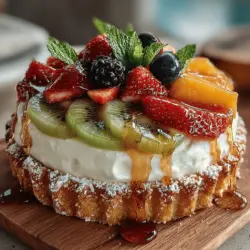 If you're looking for a dessert that not only tantalizes the taste buds but also brings a burst of color to your table, look no further than the Fruity Fiesta Crisp Pizza. This delightful recipe combines the satisfying crunch of a sweet crust with a creamy layer that serves as a canvas for an array of vibrant, fresh fruits. Ideal for summer gatherings, birthday parties, or simply as a light treat after dinner, this dessert is as versatile as it is appealing. What’s more, its ease of preparation makes it a great choice for families, ensuring both children and adults can partake in the fun of creating and enjoying this refreshing delicacy.