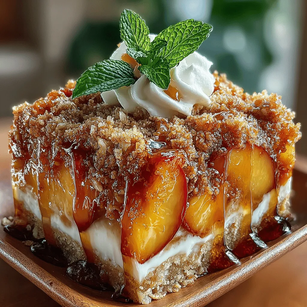 If you’re in search of a dessert that perfectly balances indulgence and refreshment, look no further than Frosty Peach Cobbler Bliss Squares. This delightful treat offers a unique twist on the classic peach cobbler, transforming it into a frozen delight that’s perfect for hot summer days or any occasion where you want to impress your guests with something unexpected. The Frosty Peach Cobbler Bliss Squares are not just a feast for the eyes; they tantalize the taste buds with a harmonious blend of sweet peaches, creamy yogurt, and a satisfying crunch from granola.