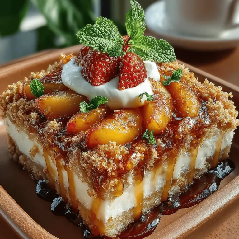 If you’re in search of a dessert that perfectly balances indulgence and refreshment, look no further than Frosty Peach Cobbler Bliss Squares. This delightful treat offers a unique twist on the classic peach cobbler, transforming it into a frozen delight that’s perfect for hot summer days or any occasion where you want to impress your guests with something unexpected. The Frosty Peach Cobbler Bliss Squares are not just a feast for the eyes; they tantalize the taste buds with a harmonious blend of sweet peaches, creamy yogurt, and a satisfying crunch from granola.
