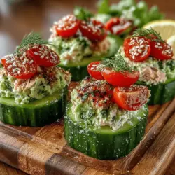 Enhancing the presentation and flavor of your Cucumber Avocado Tuna Boats can elevate them from simply delicious to a feast for the eyes. One of the easiest ways to achieve this is through garnishing. Here are some creative ideas to amp up your dish: