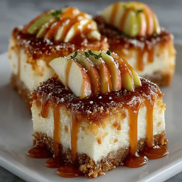 As the leaves begin to change and the crisp autumn air settles in, there’s nothing quite like indulging in a warm, comforting dessert that captures the essence of the season. Enter Caramel Apple Cinnamon Cheesecake Bars—a delightful treat that marries the rich flavors of fall with the creamy decadence of cheesecake. These bars boast a harmonious blend of sweet and tart apples, smooth cheesecake filling, and a luscious caramel drizzle that makes for an irresistible dessert option at any autumn gathering or holiday celebration.