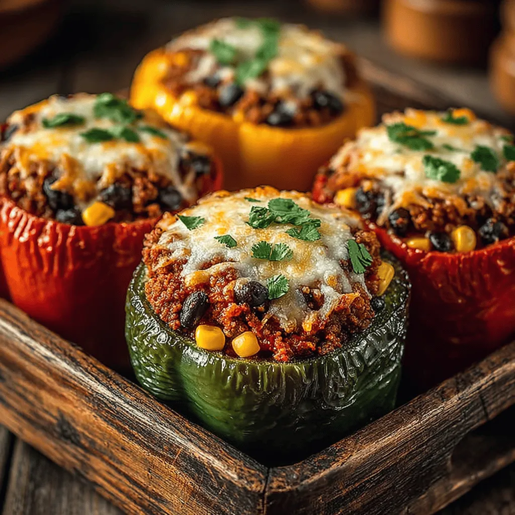 - 4 large bell peppers (any color) - 1 pound ground turkey - 1 cup cooked quinoa - 1 can (15 oz) black beans, rinsed and drained - 1 cup corn (fresh, frozen, or canned) - 1 medium onion, diced - 2 cloves garlic, minced - 1 teaspoon chili powder - 1 teaspoon cumin - ½ teaspoon paprika - Salt and pepper to taste - 1 cup shredded cheese (optional) - Fresh cilantro or parsley for garnish (optional)