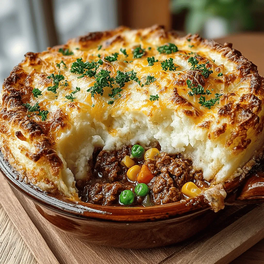 - 1 lb ground beef - 1 cup carrots, diced - 1 cup peas - 1 cup corn - 1 onion, finely chopped - 2 cloves garlic, minced - 4 cups mashed potatoes (prepared) - 1/4 cup Worcestershire sauce - 1 tsp dried thyme - 1 tsp dried rosemary - Salt and pepper to taste - 2 tbsp olive oil - 1/4 cup beef broth (optional)