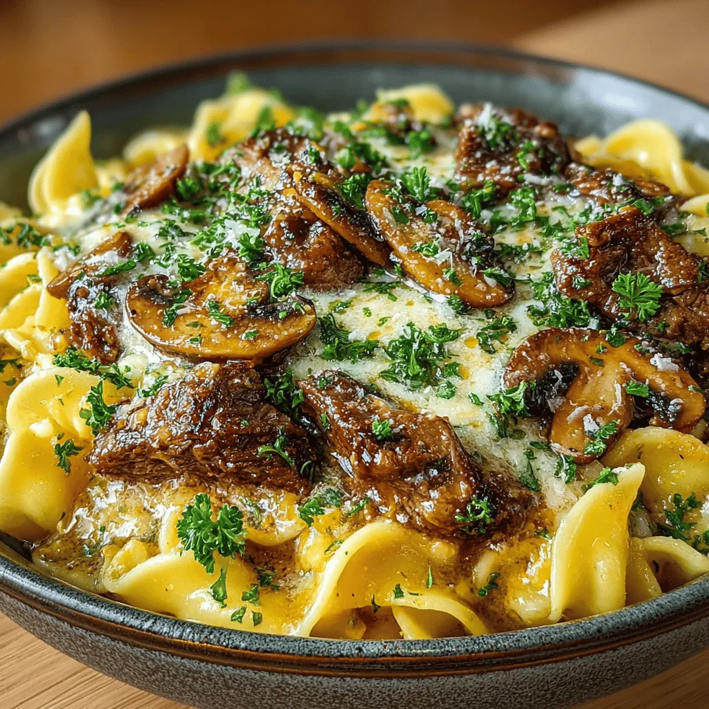 - 1 pound beef sirloin, sliced into thin strips - 8 ounces egg noodles - 2 tablespoons olive oil - 1 medium onion, chopped - 2 cloves garlic, minced - 8 ounces mushrooms, sliced (cremini or button mushrooms work well) - 1 cup beef broth - 2 tablespoons Worcestershire sauce - 1 tablespoon Dijon mustard - 1 cup sour cream - Salt and pepper, to taste - Fresh parsley, chopped (for garnish)
