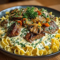 - 1 pound beef sirloin, sliced into thin strips - 8 ounces egg noodles - 2 tablespoons olive oil - 1 medium onion, chopped - 2 cloves garlic, minced - 8 ounces mushrooms, sliced (cremini or button mushrooms work well) - 1 cup beef broth - 2 tablespoons Worcestershire sauce - 1 tablespoon Dijon mustard - 1 cup sour cream - Salt and pepper, to taste - Fresh parsley, chopped (for garnish)