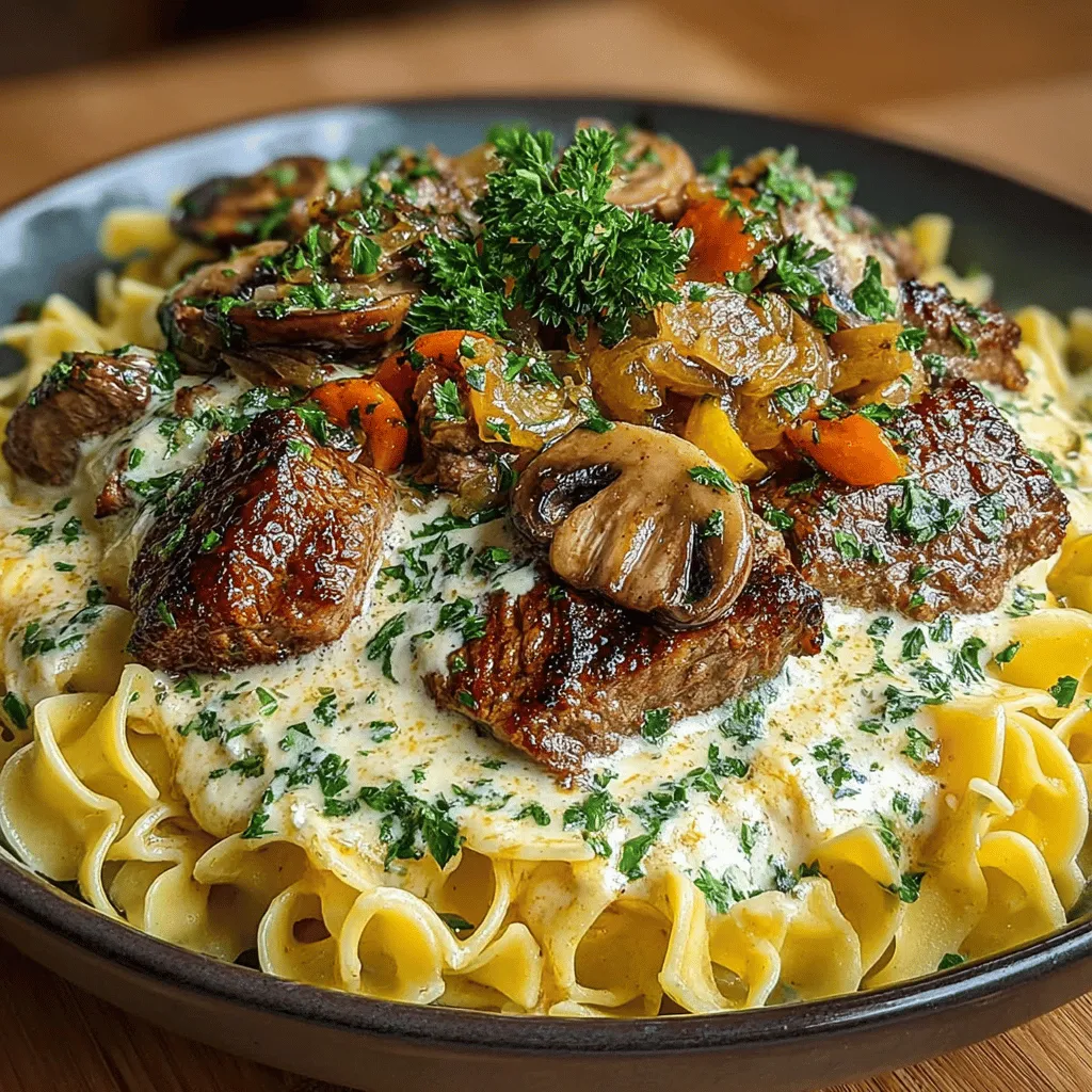 - 1 pound beef sirloin, sliced into thin strips - 8 ounces egg noodles - 2 tablespoons olive oil - 1 medium onion, chopped - 2 cloves garlic, minced - 8 ounces mushrooms, sliced (cremini or button mushrooms work well) - 1 cup beef broth - 2 tablespoons Worcestershire sauce - 1 tablespoon Dijon mustard - 1 cup sour cream - Salt and pepper, to taste - Fresh parsley, chopped (for garnish)