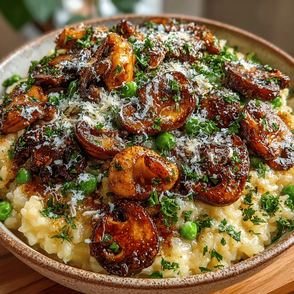 Luscious Creamy Mushroom Risotto with Peas & Cheese