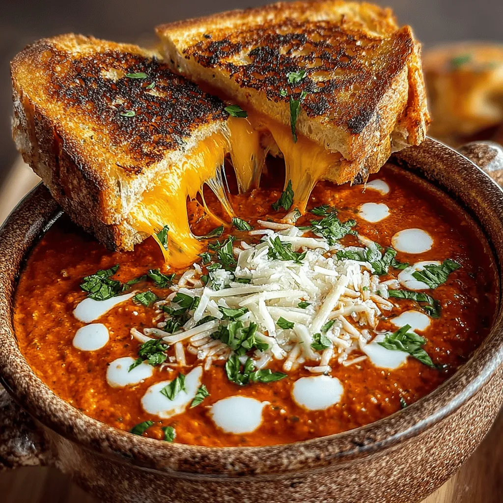 There's something inherently comforting about a bowl of tomato soup paired with a perfectly grilled cheese sandwich. This recipe for Creamy Tomato Basil Bliss brings together the rich, velvety texture of a homemade tomato soup with the savory crunch of a grilled cheese delight. The harmony of flavors in this dish creates an inviting meal that's suitable for all ages and occasions, making it a timeless classic. Whether it's a rainy day or a cozy family gathering, this combination promises to warm hearts and fill bellies.