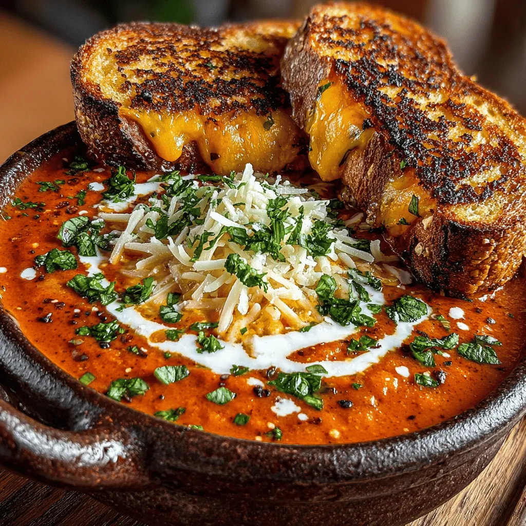 There's something inherently comforting about a bowl of tomato soup paired with a perfectly grilled cheese sandwich. This recipe for Creamy Tomato Basil Bliss brings together the rich, velvety texture of a homemade tomato soup with the savory crunch of a grilled cheese delight. The harmony of flavors in this dish creates an inviting meal that's suitable for all ages and occasions, making it a timeless classic. Whether it's a rainy day or a cozy family gathering, this combination promises to warm hearts and fill bellies.
