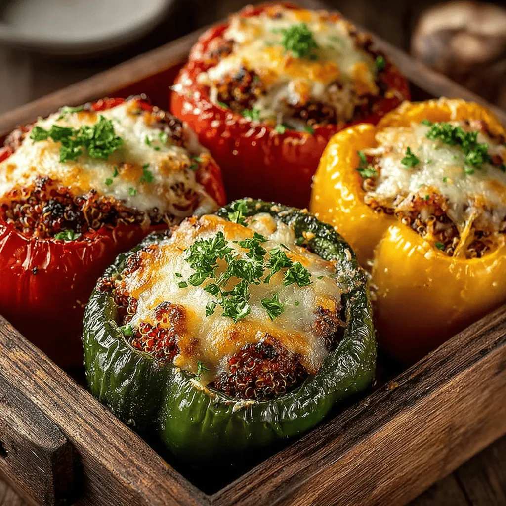 - 4 large bell peppers (any color) - 1 pound ground turkey - 1 cup cooked quinoa (or rice) - 1 cup diced tomatoes (canned or fresh) - 1 small onion, diced - 2 cloves garlic, minced - 1 teaspoon Italian seasoning - 1 teaspoon paprika - Salt and pepper to taste - 1 cup shredded cheese (optional, for topping) - Fresh parsley for garnish (optional)