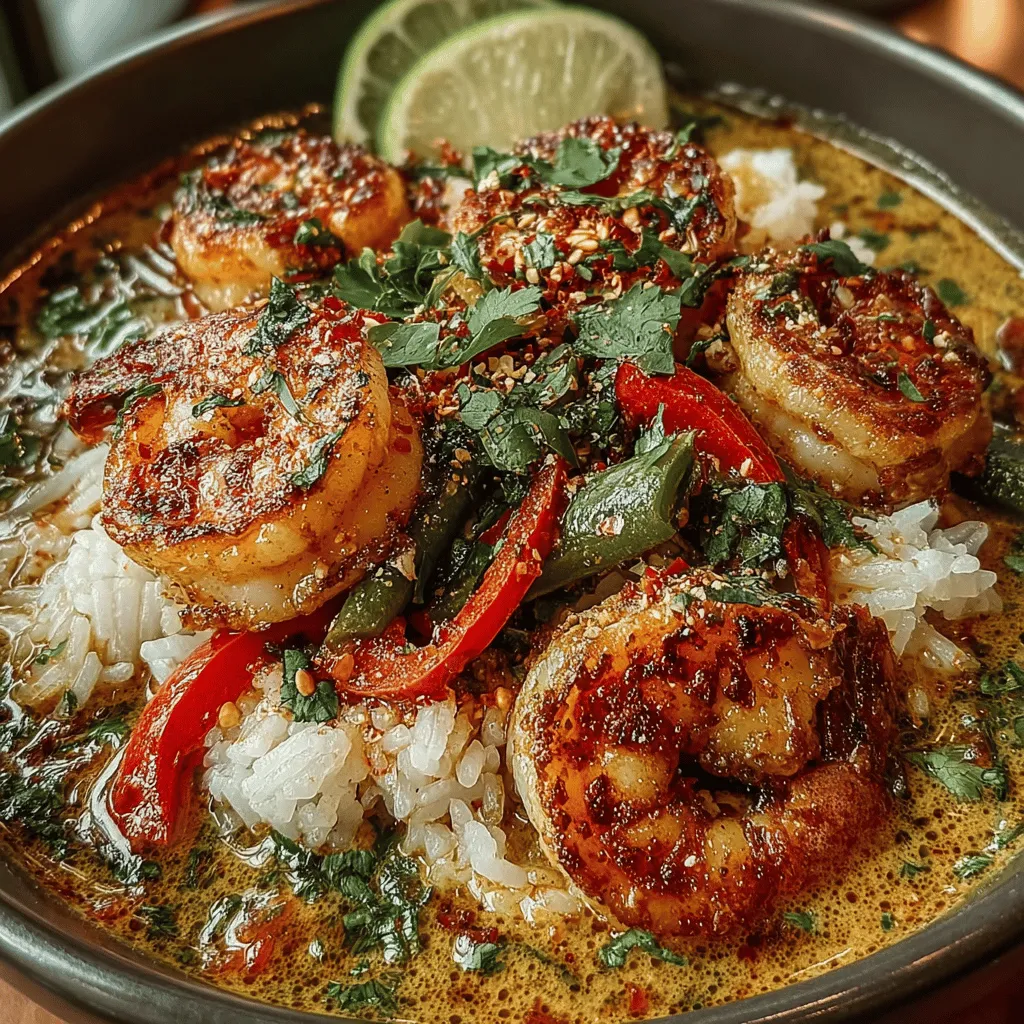 - 1 pound large shrimp, peeled and deveined - 1 can (13.5 oz) coconut milk - 2 tablespoons red curry paste - 1 tablespoon olive oil - 1 medium onion, diced - 3 cloves garlic, minced - 1 tablespoon fresh ginger, grated - 1 bell pepper, sliced (red, yellow, or green) - 1 cup snap peas, trimmed - 1 tablespoon soy sauce or tamari - 1 teaspoon lime juice - Fresh cilantro, for garnish - Cooked jasmine rice, for serving