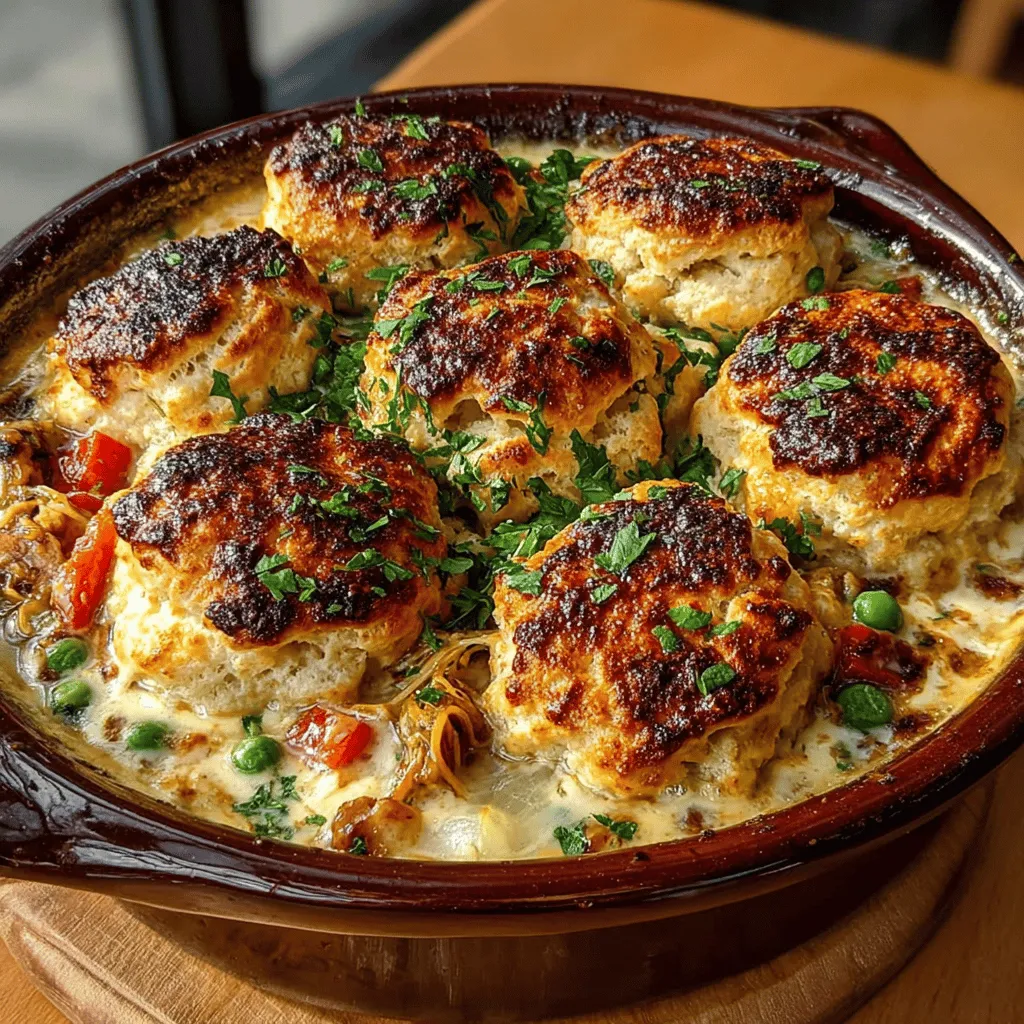 Chicken Pot Pie is a quintessential comfort food that warms the heart and soul. Traditionally encased in a flaky pie crust, this beloved dish has been a family favorite for generations. However, this recipe offers a delightful twist: fluffy biscuit clouds that replace the conventional crust, adding a light and airy texture to each spoonful. Perfect for family gatherings or cozy nights in, this Cozy Comfort Chicken Pot Pie is sure to become a staple in your culinary repertoire.