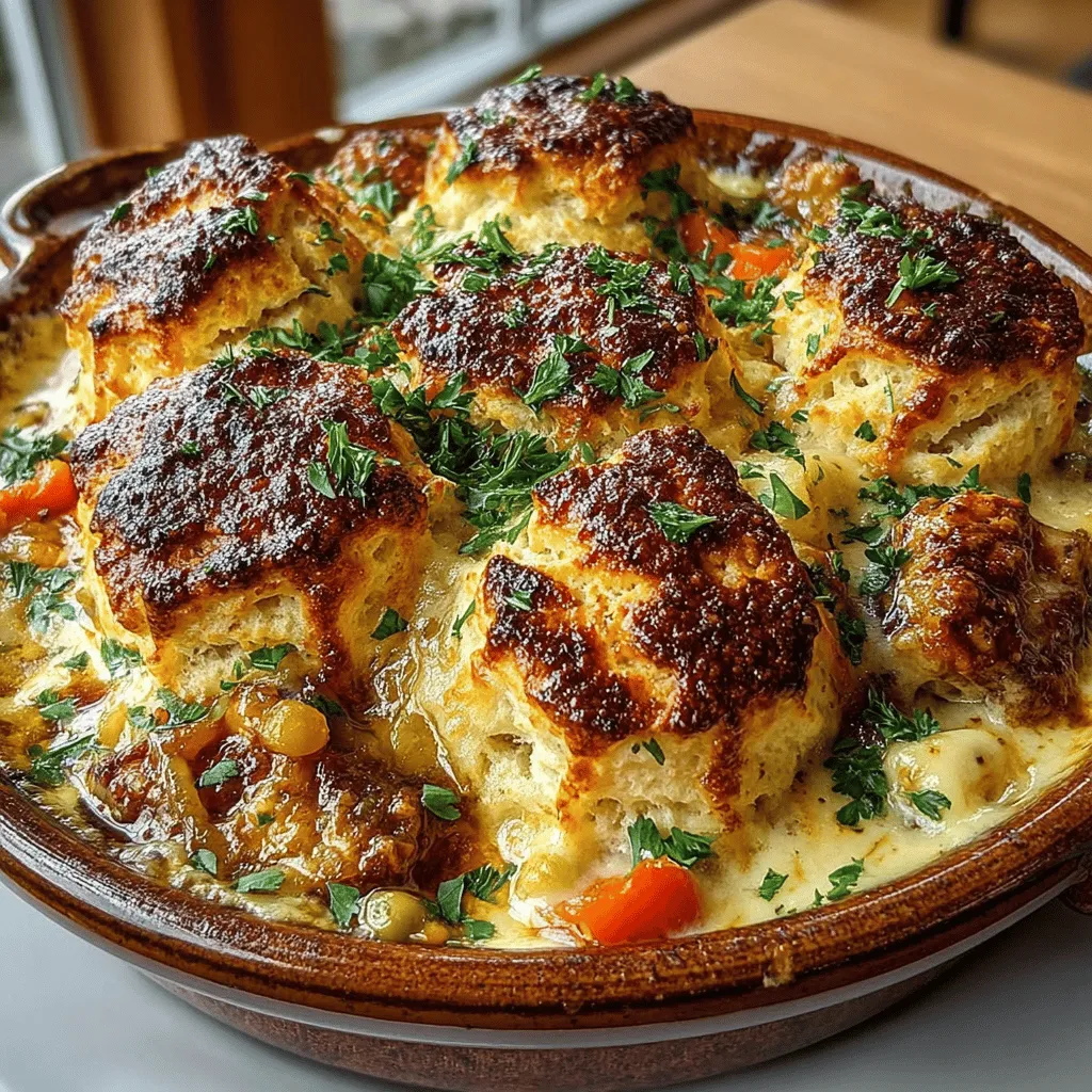 Chicken Pot Pie is a quintessential comfort food that warms the heart and soul. Traditionally encased in a flaky pie crust, this beloved dish has been a family favorite for generations. However, this recipe offers a delightful twist: fluffy biscuit clouds that replace the conventional crust, adding a light and airy texture to each spoonful. Perfect for family gatherings or cozy nights in, this Cozy Comfort Chicken Pot Pie is sure to become a staple in your culinary repertoire.
