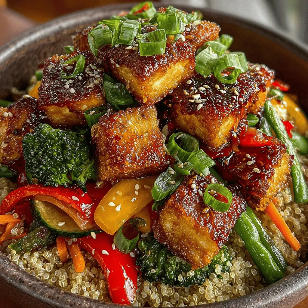 - 1 block of firm tofu - 2 tablespoons soy sauce - 1 tablespoon olive oil or sesame oil - 1 red bell pepper, sliced - 1 yellow bell pepper, sliced - 1 cup broccoli florets - 1 cup snap peas - 1 carrot, julienned - 2 cloves garlic, minced - 1 tablespoon fresh ginger, grated - Salt and pepper to taste - Optional: sesame seeds for garnish