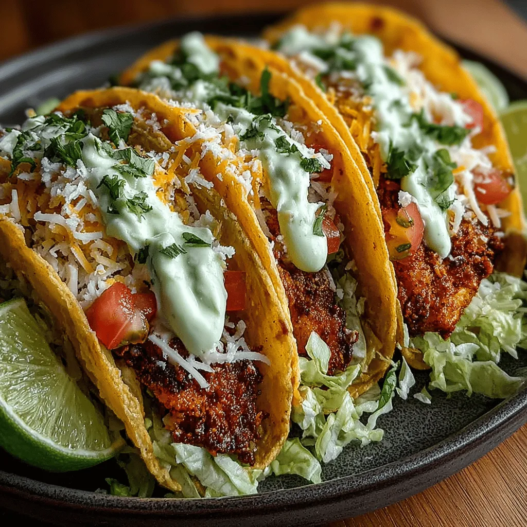 - 1 pound boneless, skinless chicken breasts - 1 tablespoon olive oil - 1 teaspoon chili powder - 1 teaspoon cumin - 1 teaspoon garlic powder - 1 teaspoon onion powder - Salt and pepper to taste - 8 small corn or flour tortillas - 1 cup shredded lettuce - 1 cup diced tomatoes - 1 avocado, sliced - 1/2 cup shredded cheese (cheddar or Mexican blend) - Fresh cilantro for garnish (optional) - Lime wedges for serving