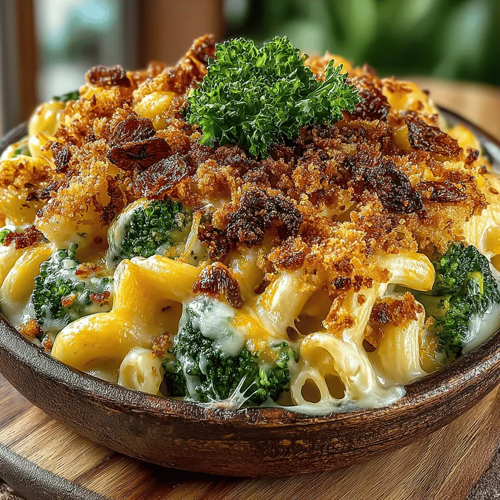 - 8 ounces elbow macaroni - 2 cups fresh broccoli florets - 2 cups sharp cheddar cheese, shredded - 1 cup mozzarella cheese, shredded - 2 tablespoons unsalted butter - 2 tablespoons all-purpose flour - 2 cups whole milk - 1 teaspoon garlic powder - 1 teaspoon onion powder - 1 teaspoon smoked paprika - Salt and pepper to taste - Optional: ½ cup breadcrumbs - Optional: 2 tablespoons olive oil
